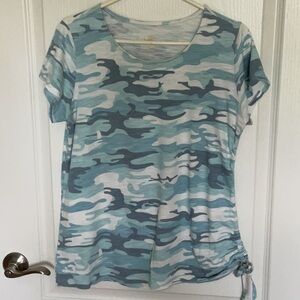 Belle by Kim Gravel Blue and White Tie Front Relaxed Tee
